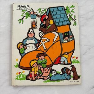Vintage Playskool Wooden Tray Puzzle Old Woman In The Shoe 15 Pieces 290-09 USA